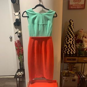 BCBG Max Azria “Blaire” dress Sz 0 orange/green seafoam